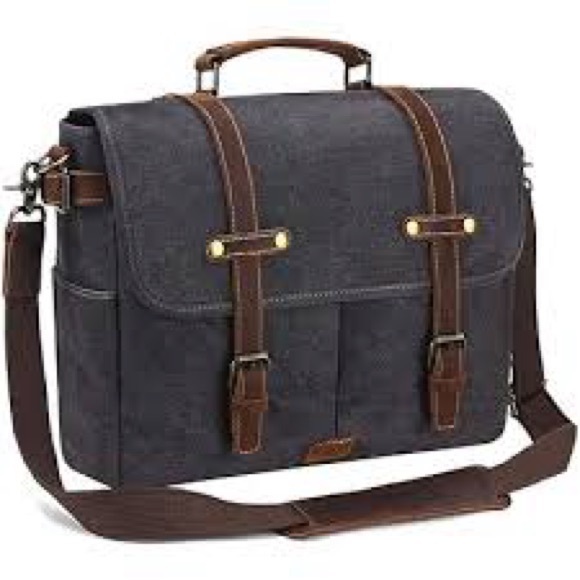 Waxed Canvas Messenger Bag with Leather Accents - Picture 2 of 13